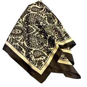 100% Mulberry Silk Black Paisley Square Scarf Boutique New